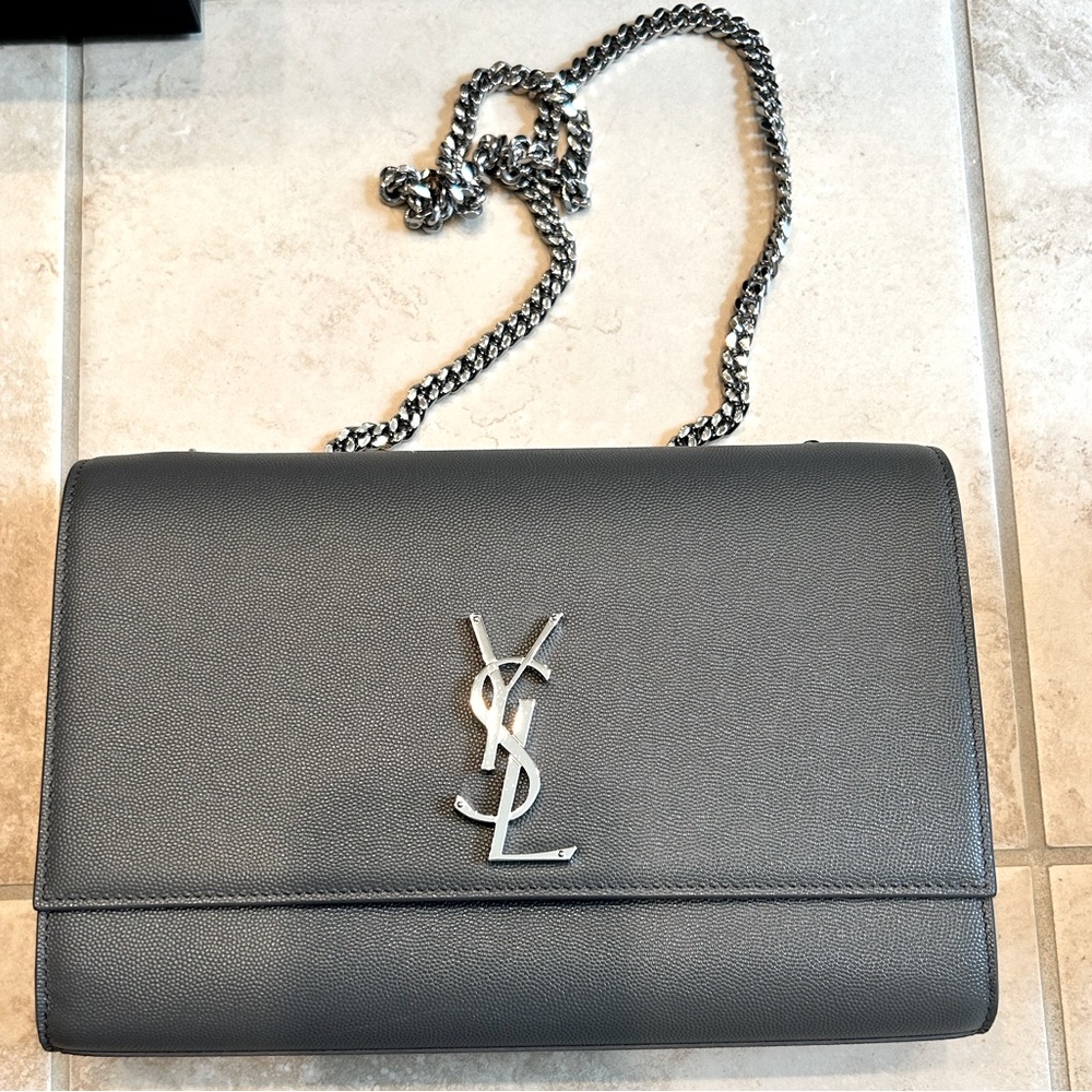 Saint Laurent Earth Gray with silver chain So Kate bag Medium